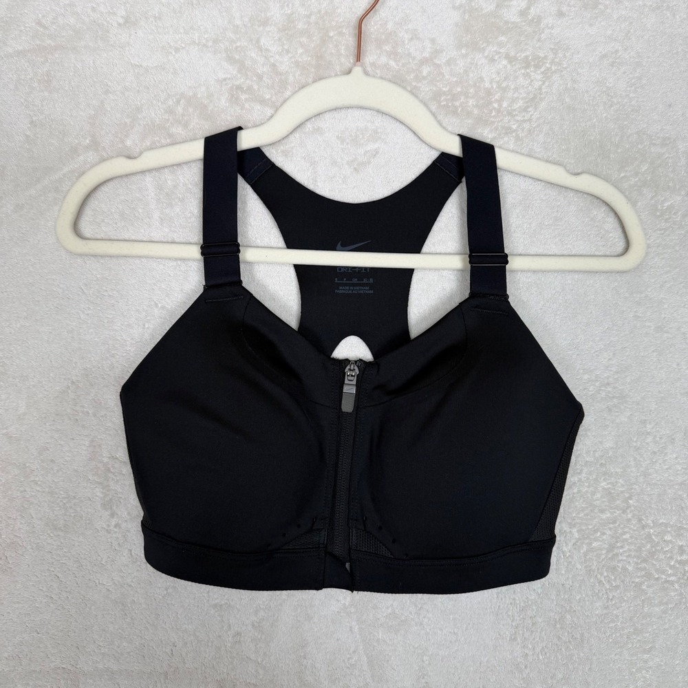 Nike Alpha Dri-FIT Black High Support Front Zip Sports Bra Size Small‎ C-E